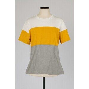 PatPat Men’s Colorblock Crewneck T-Shirt Yellow Gray White Size L Cotton Blend